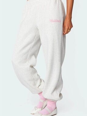Edikted Sasha Bow Detail Gray Melange Sweatpants in XS